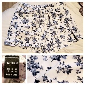 SHEIN Floral Print Skorts - White and Royal Blue